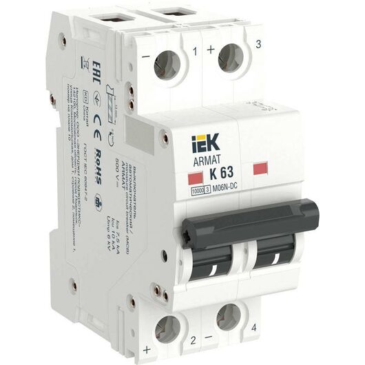 Выключатель автоматический модульный 2п K 63А M06N-DC ARMAT IEK AR-M06N-2-K063DC • Купить по низкой цене в интернет-магазине СМЭК