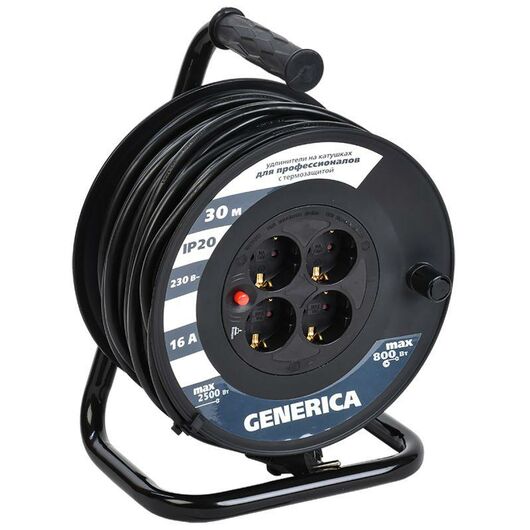 Удлинитель на катушке 4х30м 16А IP20 УК30 2P+PE 3х1.5 термозащита GENERICA IEK WKP20-16-04-30-G • Купить по низкой цене в интернет-магазине СМЭК