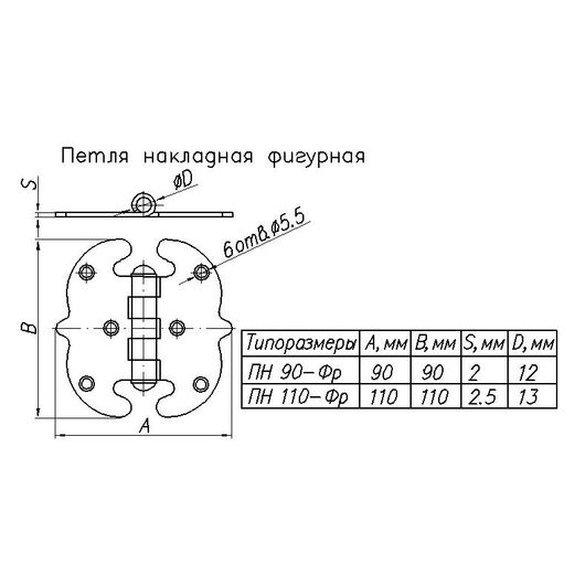 Петля накладная фигурная НОЭЗ ПН 5-110-SL черный матовый, изображение 2 • Купить по низкой цене в интернет-магазине СМЭК