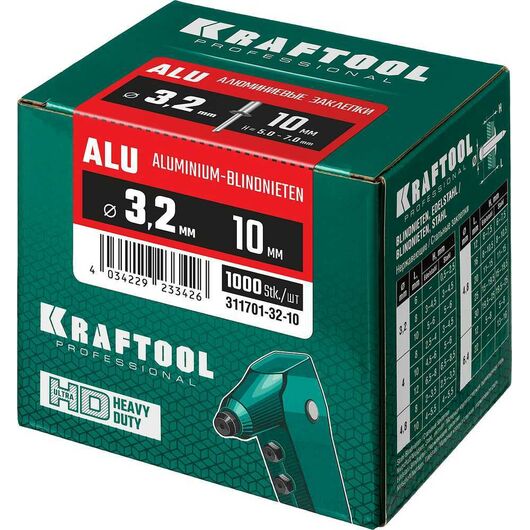 Алюминиевые заклепки KRAFTOOL Alu 3.2 x 10 мм (Al5052) 1000 шт. 311701-32-10, изображение 3 • Купить по низкой цене в интернет-магазине СМЭК