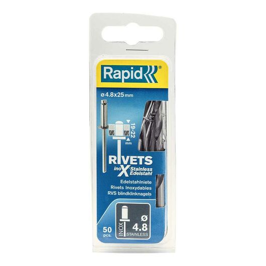 Нержавеющая заклепка RAPID 4.8х25 мм 50 шт. 5000398, изображение 8 • Купить по низкой цене в интернет-магазине СМЭК