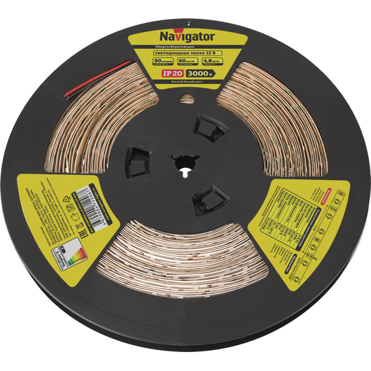 Лента светодиодная NLS-3528WW60-4.8-IP20-12V-R50 4.8Вт/м (уп.50м) Navigator 71246 • Купить по низкой цене в интернет-магазине СМЭК