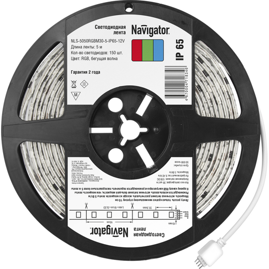 Лента светодиодная NLS-5050RGBM30-5-IP65-12V 5Вт/м "Бегущая волна" (уп.5м) Navigator 71834 • Купить по низкой цене в интернет-магазине СМЭК