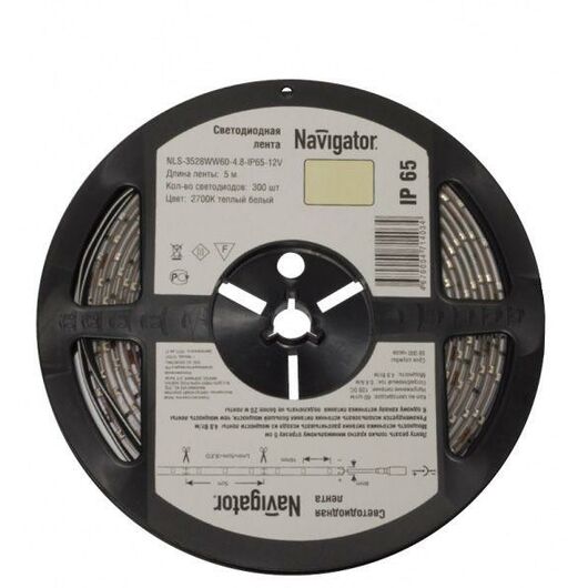 Лента светодиодная NLS-3528WW120-9.6 IP20 12B R5 9.6Вт/м (уп.5м) Navigator 71410 • Купить по низкой цене в интернет-магазине СМЭК
