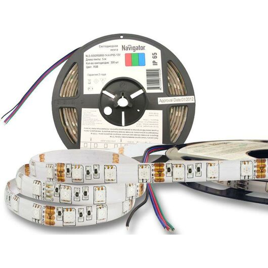 Лента светодиодная NLS-5050RGB60-14.4 IP65 12B R5 14.4Вт/м (уп.5м) Navigator 71429 • Купить по низкой цене в интернет-магазине СМЭК