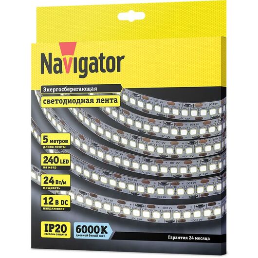 Лента светодиодная NLS-2835CW240-24-IP20-12V (уп.5м) NAVIGATOR 14459, изображение 2 • Купить по низкой цене в интернет-магазине СМЭК