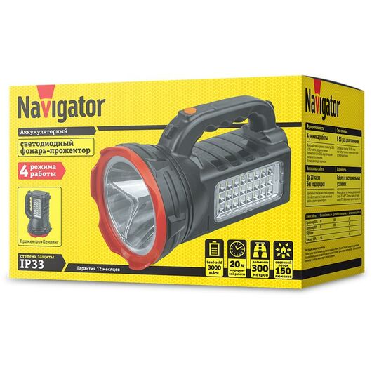 Фонарь-прожектор аккумуляторный NPT-SP27-ACCU 1LED 3Вт + 24LED 3Вт режим режим кемпинг аккум. 4.4В 3А.ч NAVIGATOR 14672, изображение 3 • Купить по низкой цене в интернет-магазине СМЭК