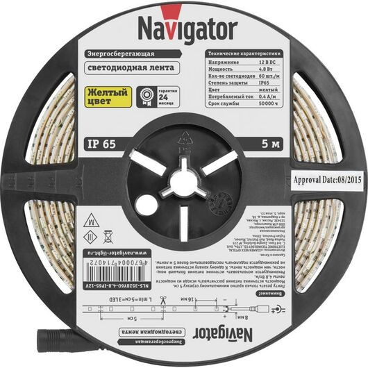 Лента светодиодная NLS-3528Y60-4.8-IP65-12V-Pro R5 (уп.5м) Navigator 80306 • Купить по низкой цене в интернет-магазине СМЭК