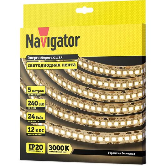 Лента светодиодная NLS-2835WW240-24-IP20-12V (уп.5м) NAVIGATOR 14461, изображение 2 • Купить по низкой цене в интернет-магазине СМЭК