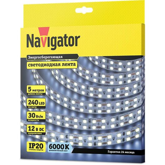 Лента светодиодная NLS-2835CW240-30-IP20-12V (уп.5м) NAVIGATOR 14463, изображение 2 • Купить по низкой цене в интернет-магазине СМЭК
