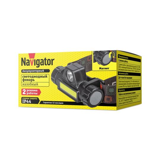Фонарь аккумуляторный налобный NPT-H25-ACCU 1CREE LED 5Вт + 1COB LED 3Вт аккум. Li-ion 1.2А.ч NAVIGATOR 14661, изображение 3 • Купить по низкой цене в интернет-магазине СМЭК