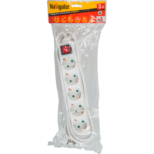 Удлинитель 5х3м с заземл. 10А IP20 NPE-S-05-300-ESC-3х0.75 3х0.75 с выкл. Navigator 71557 • Купить по низкой цене в интернет-магазине СМЭК