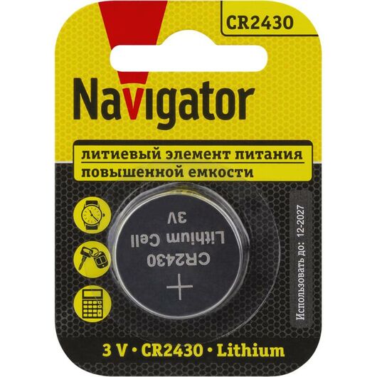 Элемент питания литиевый CR2430 NBT-CR2430-BP1 (блист.1шт) NAVIGATOR 93828 • Купить по низкой цене в интернет-магазине СМЭК