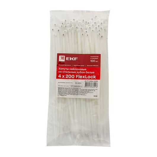 Хомут нейлоновый со стальным зубом (б) 4х200 (уп.100шт) PROxima EKF plc-fl-ctsbw-4x200, изображение 5 • Купить по низкой цене в интернет-магазине СМЭК