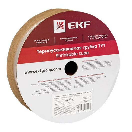 Трубка термоусадочная ТУТ 25/12.5 прозр. PROxima (уп.25м) EKF tut-25-tr, изображение 3 • Купить по низкой цене в интернет-магазине СМЭК