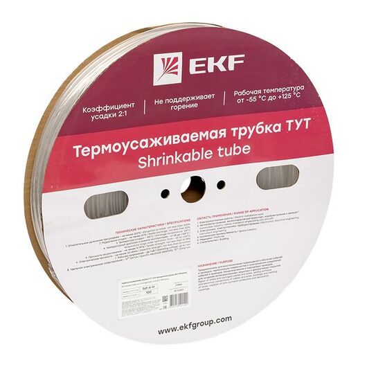 Трубка термоусадочная ТУТ 6/3 прозр. (уп.100м) PROxima EKF tut-6-tr, изображение 2 • Купить по низкой цене в интернет-магазине СМЭК