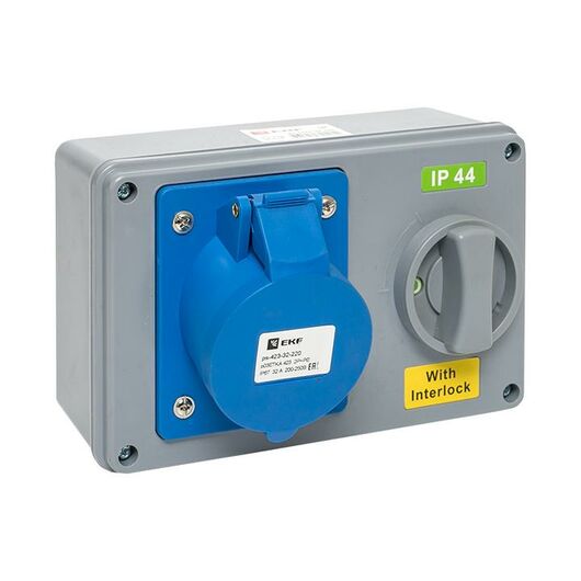 Розетка 1423 2Р+РЕ 32А 220В IP44 с блокировкой и выкл. EKF ps-1423-32-220, изображение 2 • Купить по низкой цене в интернет-магазине СМЭК