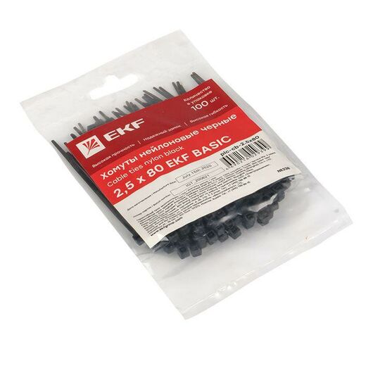 Хомут кабельный 2.5х80 нейл. черн. (уп.100шт) EKF plc-cb-2.5x80, изображение 3 • Купить по низкой цене в интернет-магазине СМЭК