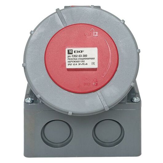 Розетка стационарная наружная 1352 3Р+РЕ+N 63А 380В IP67 PROxima EKF ps-1352-63-380 • Купить по низкой цене в интернет-магазине СМЭК