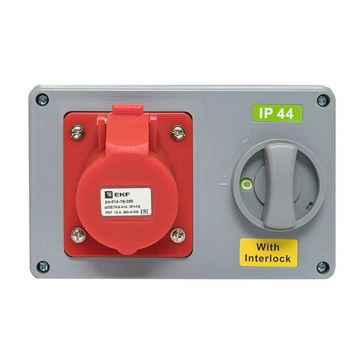 Розетка 1414 3Р+РЕ 16А 380В IP44 с блокировкой и выкл. EKF ps-1414-16-380, изображение 3 • Купить по низкой цене в интернет-магазине СМЭК