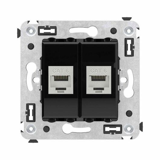Розетка компьютерная 2-м СП Avanti "Черный квадрат" RJ45 кат.6 без шторок экранир. механизм DKC 4402794, изображение 2 • Купить по низкой цене в интернет-магазине СМЭК