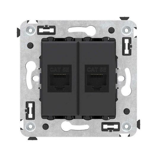 Розетка компьютерная 2-м СП Avanti "Черный матовый" RJ45 кат.5E без шторок механизм DKC 4412664, изображение 2 • Купить по низкой цене в интернет-магазине СМЭК