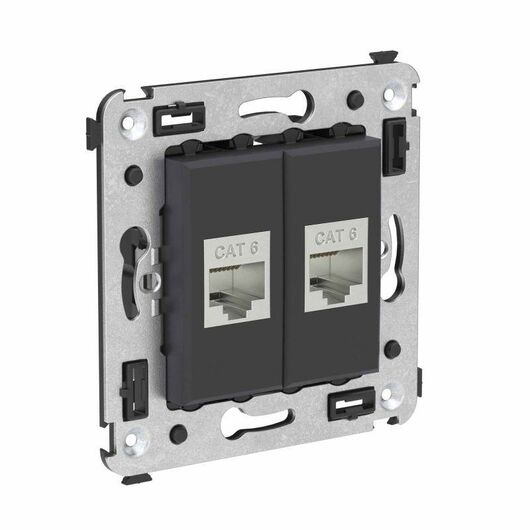 Розетка компьютерная 2-м СП Avanti "Черный матовый" RJ45 кат.6 без шторок экранир. механизм DKC 4412794, изображение 3 • Купить по низкой цене в интернет-магазине СМЭК