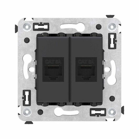 Розетка компьютерная 2-м СП Avanti "Черный матовый" RJ45 кат.6A без шторок механизм DKC 4412674, изображение 2 • Купить по низкой цене в интернет-магазине СМЭК