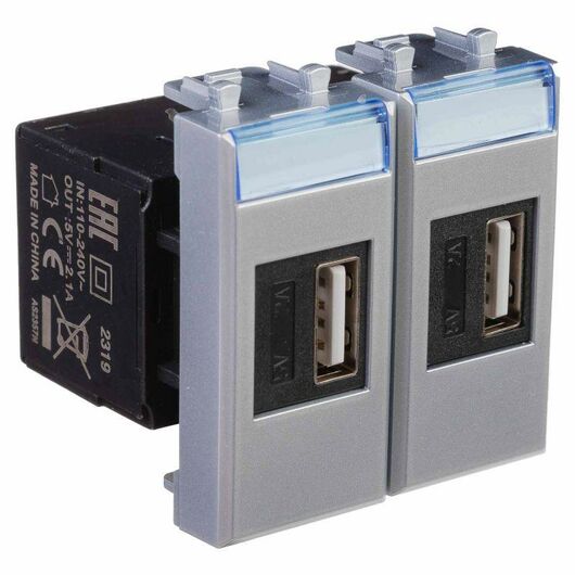 Устройство зарядное USB модульное 2мод. Avanti "Закаленная сталь" DKC 4404542, изображение 4 • Купить по низкой цене в интернет-магазине СМЭК