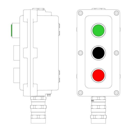 Пост управления взрывонепроницаемый из алюминия LCSD-03-B-MB-L1G(220)x1-P1B(11)x1-P1R(11)x1-PBMB-KA2MHK DKC LCSD21000105 • Купить по низкой цене в интернет-магазине СМЭК