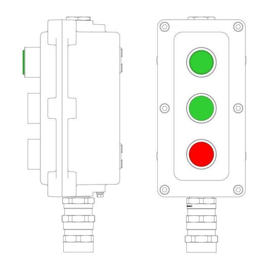 Пост управления взрывонепроницаемый из алюминия LCSD-03-B-MB-L1G(220)x1-P1G(11)x1-P1R(11)x1-PBMB-KA2MHK DKC LCSD21000107 • Купить по низкой цене в интернет-магазине СМЭК