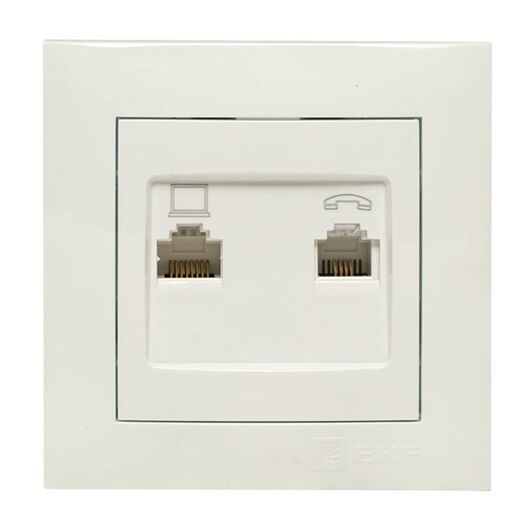 Розетка компьютерная + телефонная 2-м СП Валенсия RJ45 + RJ11 бел. PROxima EKF EWK02-035-30, изображение 2 • Купить по низкой цене в интернет-магазине СМЭК