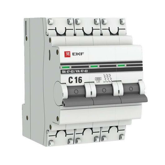 Выключатель автоматический модульный 3п C 16А 6кА ВА 47-63 PROxima EKF mcb4763-6-3-16C-pro • Купить по низкой цене в интернет-магазине СМЭК