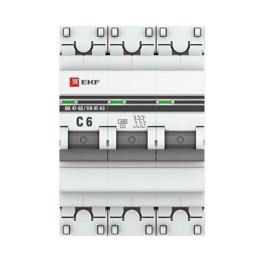 Выключатель автоматический модульный 3п C 6А 4.5кА ВА 47-63 PROxima EKF mcb4763-3-06C-pro, изображение 5 • Купить по низкой цене в интернет-магазине СМЭК