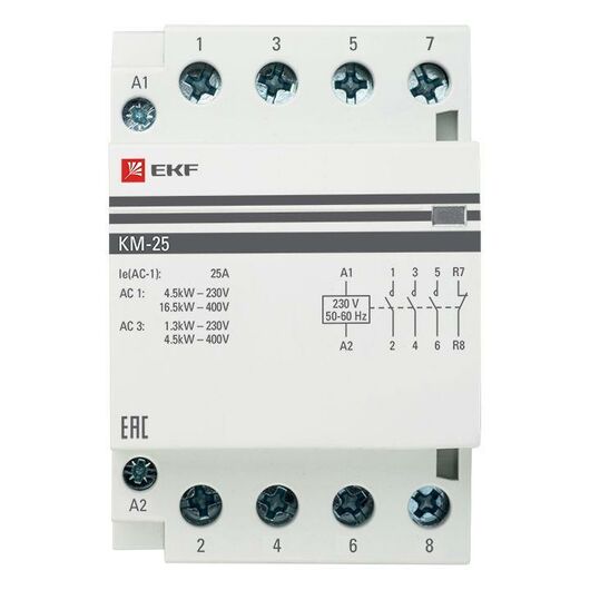 Контактор модульный КМ 25А 3NО+NC (3 мод.) EKF km-3-25-31, изображение 3 • Купить по низкой цене в интернет-магазине СМЭК