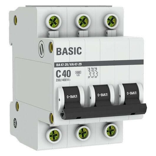 Выключатель автоматический модульный 3п C 40А 4.5кА ВА 47-29 Basic EKF mcb4729-3-40C, изображение 3 • Купить по низкой цене в интернет-магазине СМЭК