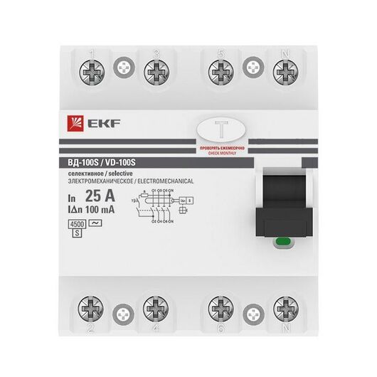 Выключатель дифференциального тока (УЗО) 4P 25А 100мА (электромех.) PROxima EKF elcb-4-25-100S-em-pro, изображение 2 • Купить по низкой цене в интернет-магазине СМЭК