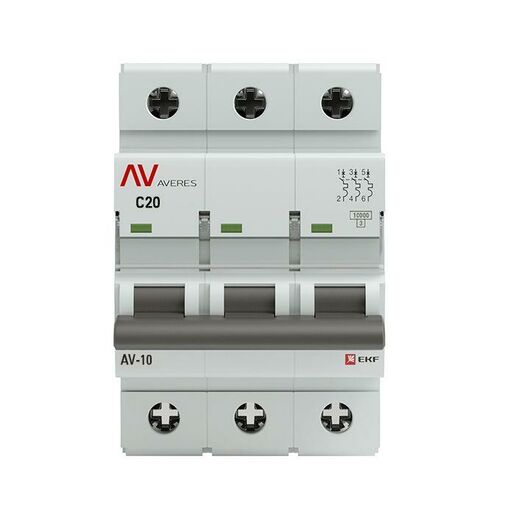 Выключатель автоматический модульный 3п C 20А 10кА AV-10 AVERES EKF mcb10-3-20C-av, изображение 2 • Купить по низкой цене в интернет-магазине СМЭК
