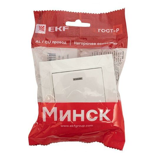 Выключатель 1-кл. СП Минск 10А IP20 с индикатором бел. Basic EKF ERV10-121-10, изображение 2 • Купить по низкой цене в интернет-магазине СМЭК