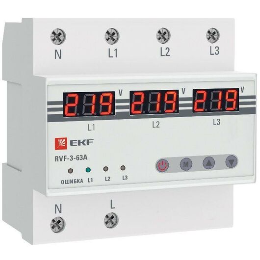 Реле выбора фаз с дисплеем RVF-3-63А PROxima EKF RVF-3-63a, изображение 2 • Купить по низкой цене в интернет-магазине СМЭК