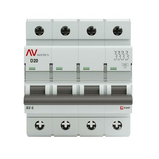Выключатель автоматический модульный 4п D 20А 6кА AV-6 AVERES EKF mcb6-4-20D-av, изображение 2 • Купить по низкой цене в интернет-магазине СМЭК