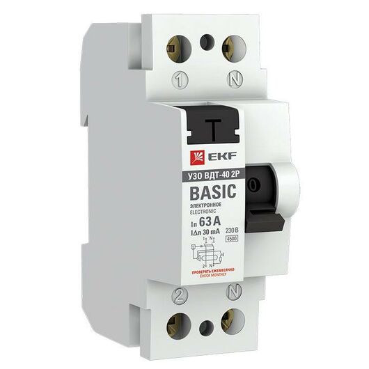 Выключатель дифференциального тока (УЗО) 2п 63А 30мА тип AC Basic электрон.EKF elcb-2-63-30e-sim, изображение 3 • Купить по низкой цене в интернет-магазине СМЭК