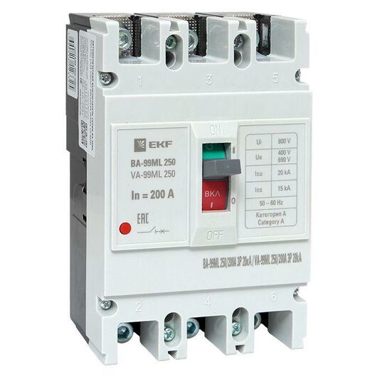 Выключатель автоматический 3п 250/200А 20кА ВА-99МL Basic EKF mccb99-250-200mi • Купить по низкой цене в интернет-магазине СМЭК