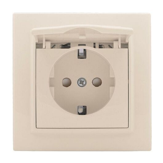 Розетка 1-м СП Минск 16А IP20 с заземл. защ. шторки с крышкой беж. EKF ERR16-029-200, изображение 2 • Купить по низкой цене в интернет-магазине СМЭК