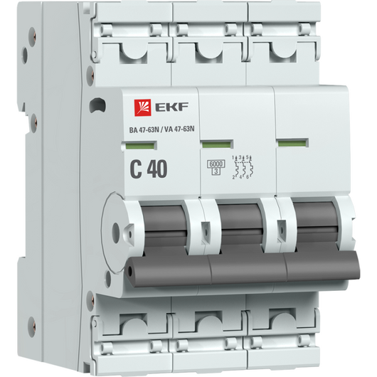 Выключатель автоматический 3п C 40А 6кА ВА 47-63N EKF PROxima EKF M636340C • Купить по низкой цене в интернет-магазине СМЭК