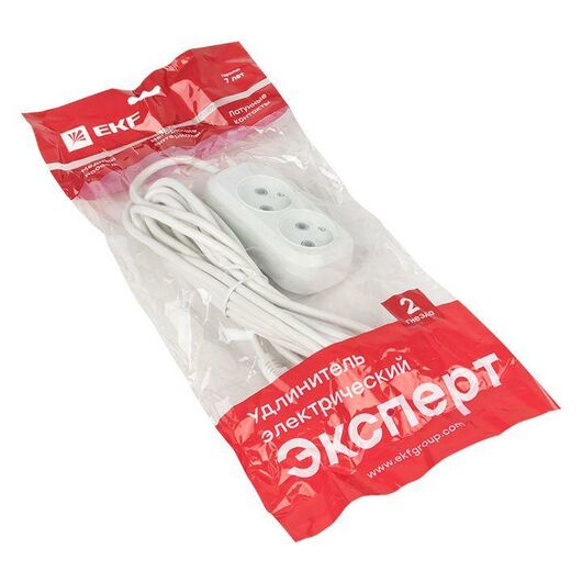 Удлинитель 2х2м без заземл. 10А IP20 Эксперт 2.2кВт ПВС 2х0.75 PROxima EKF UBA10-275-2-02, изображение 2 • Купить по низкой цене в интернет-магазине СМЭК