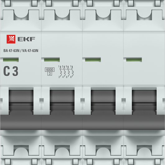 Выключатель автоматический модульный 4п C 3А 6кА ВА 47-63N PROxima EKF M636403C, изображение 2 • Купить по низкой цене в интернет-магазине СМЭК