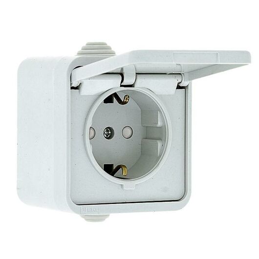 Розетка 1-м ОП Прага 16А IP44 с заземл. защ. шторки с крышкой бел. EKF EKR16-029-10-440, изображение 2 • Купить по низкой цене в интернет-магазине СМЭК