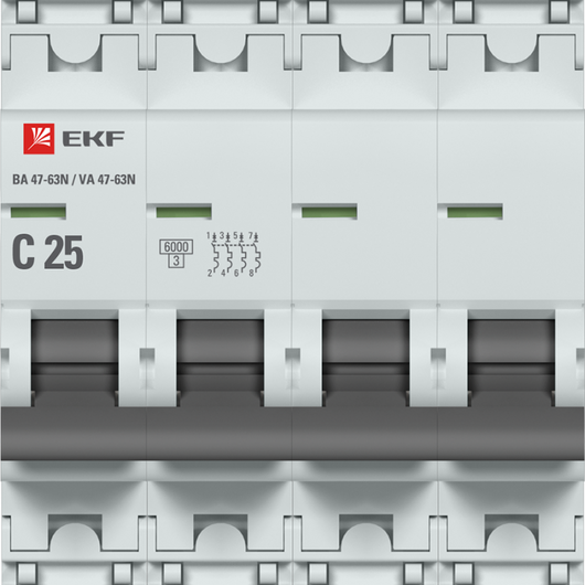 Выключатель автоматический модульный 4п C 25А 6кА ВА 47-63N PROxima EKF M636425C • Купить по низкой цене в интернет-магазине СМЭК