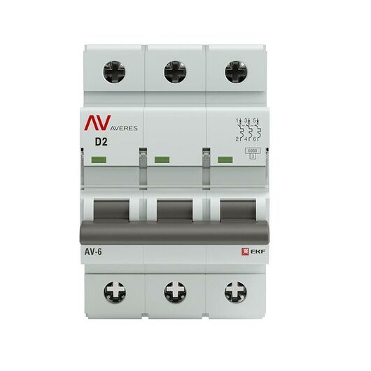 Выключатель автоматический модульный 3п D 2А 6кА AV-6 AVERES EKF mcb6-3-02D-av, изображение 3 • Купить по низкой цене в интернет-магазине СМЭК